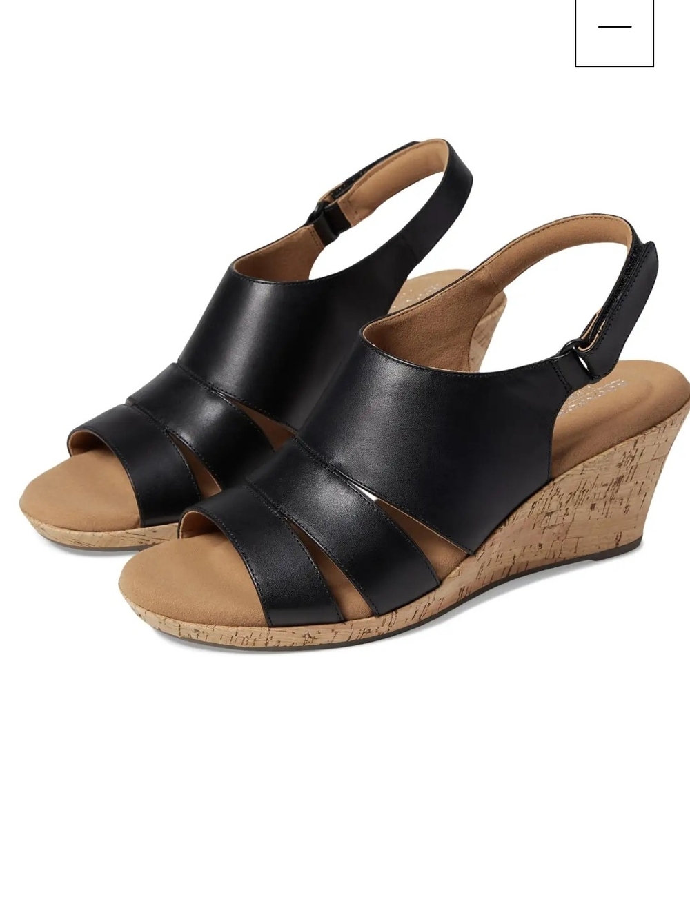 Rockport Black Leather Slingback Cork Wedge Sandals "Briah Sling" 7.5W
